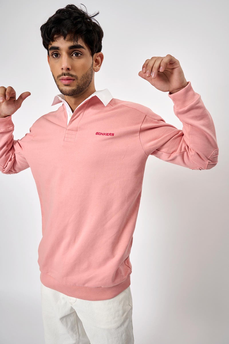 Bonkers Corner Pink Collared Sweatshirt For Men's - Image 2