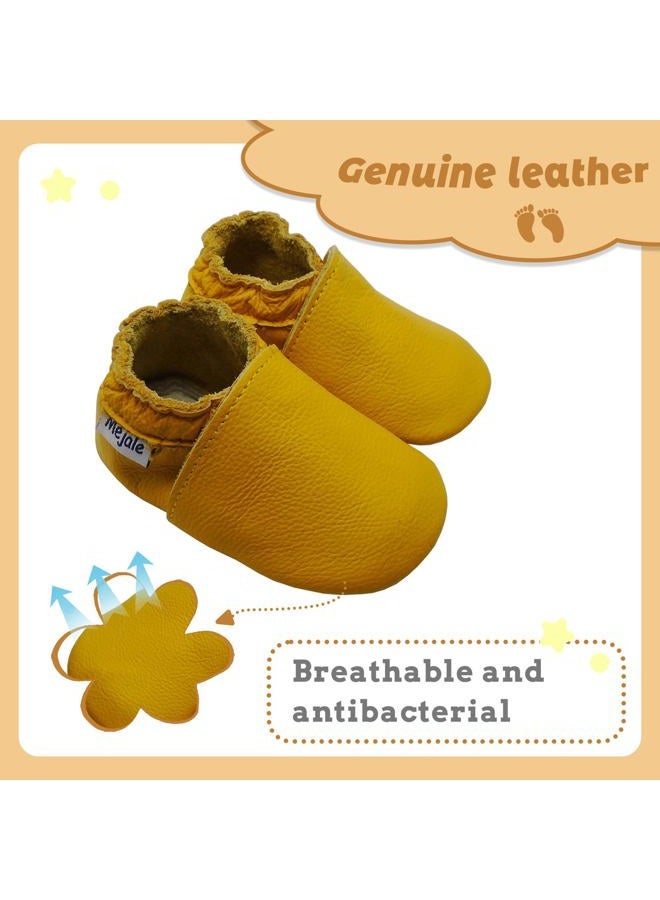Mejale Baby Infant Toddler Shoes Slip-on Soft Sole Leather Moccasins Pre-Walkers (12-18 Months/US 5-6C Infant, Yellow) - Image 3
