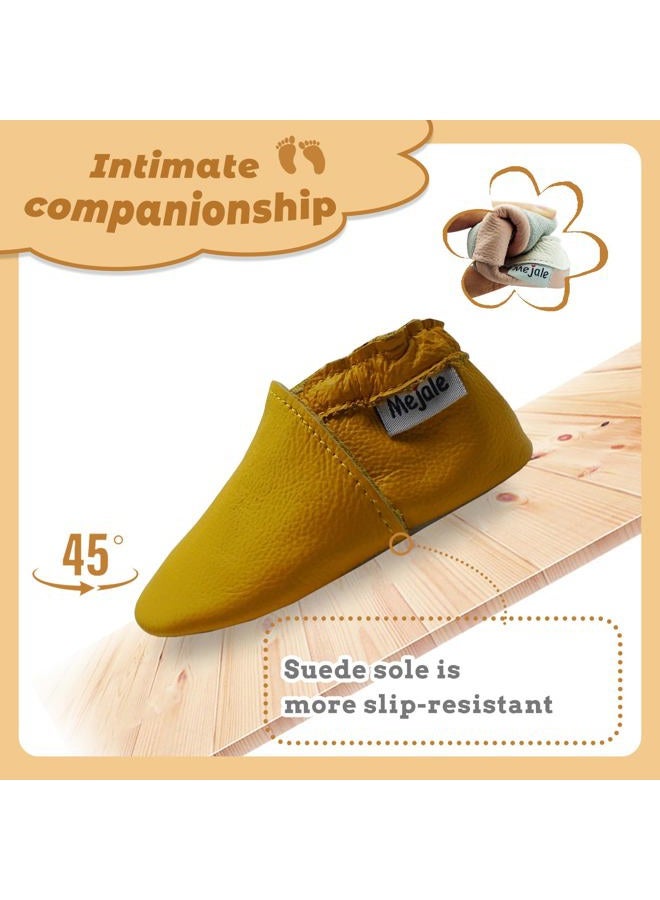 Mejale Baby Infant Toddler Shoes Slip-on Soft Sole Leather Moccasins Pre-Walkers (12-18 Months/US 5-6C Infant, Yellow) - Image 4