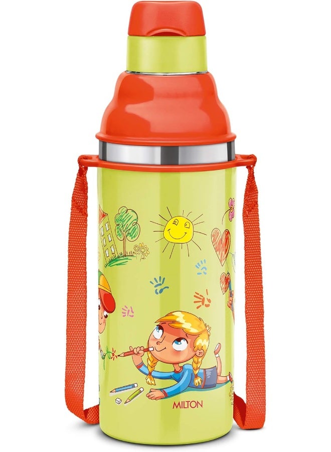 Milton زجاجة ماء للأطفال مصنوعة من الفولاذ المقاوم للصدأ مع عزل - مانعة للتسرب، خالية من BPA مع حزام - عزل PU، سهلة الإمساك، 400/404 مل (إبداع الرسم)، وردي - Image 1