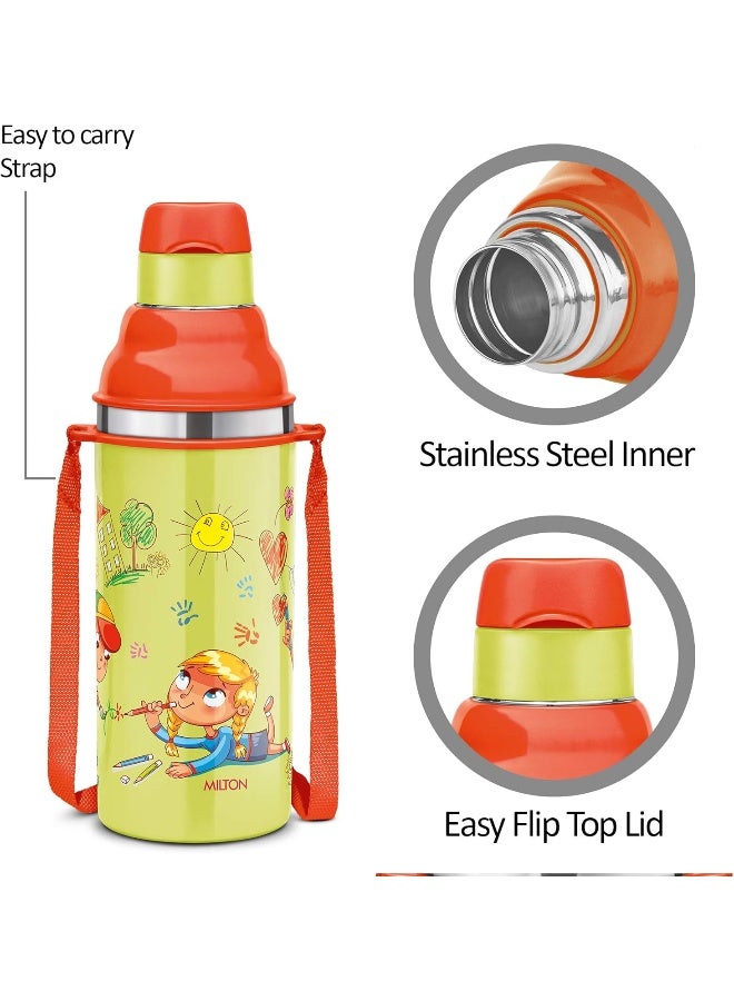 Milton زجاجة ماء للأطفال مصنوعة من الفولاذ المقاوم للصدأ مع عزل - مانعة للتسرب، خالية من BPA مع حزام - عزل PU، سهلة الإمساك، 400/404 مل (إبداع الرسم)، وردي - Image 3