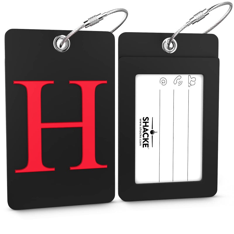Shacke Luggage Tag Initial - Fully Bendable Tag W/Stainless Steel Loop - Black (Letter H) - Image 2