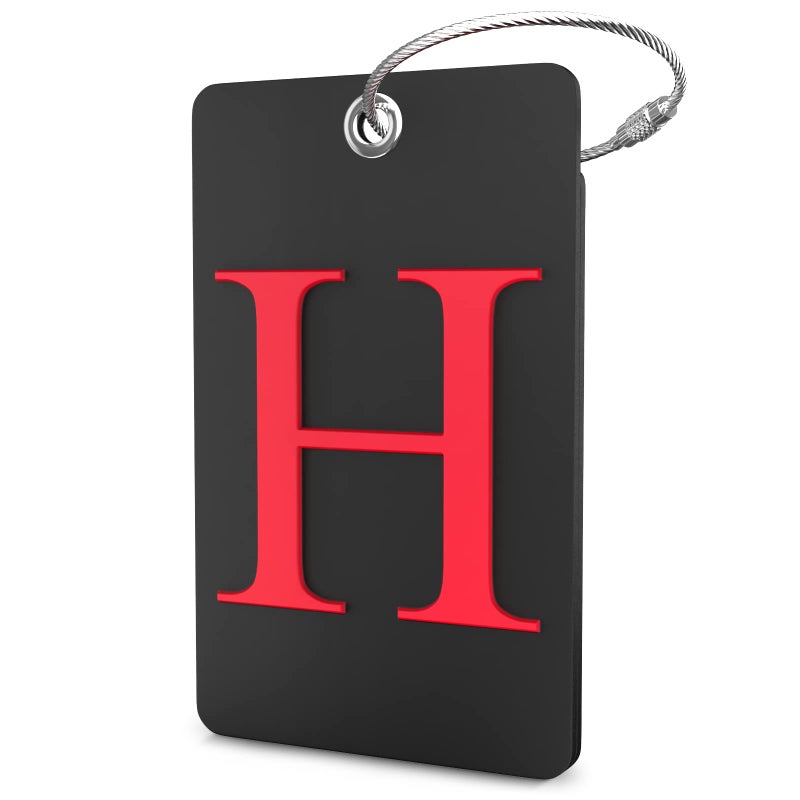 Shacke Luggage Tag Initial - Fully Bendable Tag W/Stainless Steel Loop - Black (Letter H) - Image 1