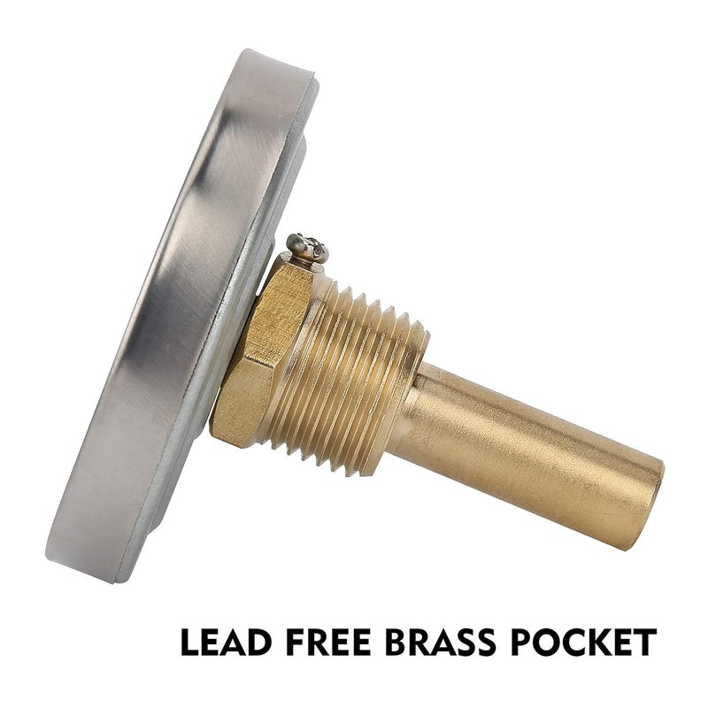 Solimeta 2.5" Bimetal Dial Thermometer, 0-250 deg F/-20-120 deg C, Lead-Free Brass Stem with Pocket - Image 3