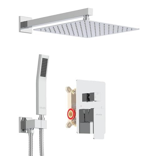 KOJOX Shower System with High Pressure 12 Inch Rainfall Shower Head, Handheld Shower head and Shower Faucet Trim, Rain Mixer Shower Set Wall Mounted Chrome（Valve Include） - Image 1