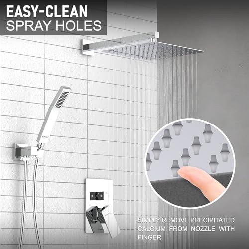 KOJOX Shower System with High Pressure 12 Inch Rainfall Shower Head, Handheld Shower head and Shower Faucet Trim, Rain Mixer Shower Set Wall Mounted Chrome（Valve Include） - Image 2