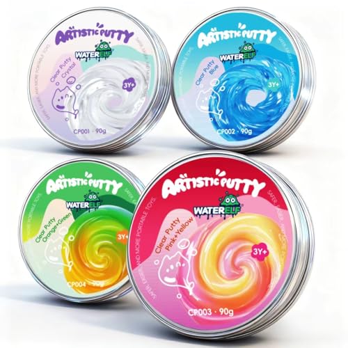 WATERELF 4Pc Transparent Putty Slime for Kids Fidget Sensory Artistic Therapy Putty Toys for Boys Girls Adults Stress Relief NonSticky Each 311 Inch 32 Oz - Image 1