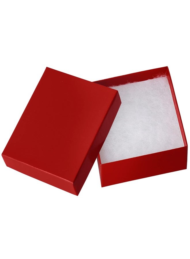 Noble Pack Cardboard Jewelry Boxes 10 Pack - 3.5"x3.5"x1" Bulk Cotton Filled Small Gift Boxes with Lids for Jewelry Packaging (Red) - Image 1
