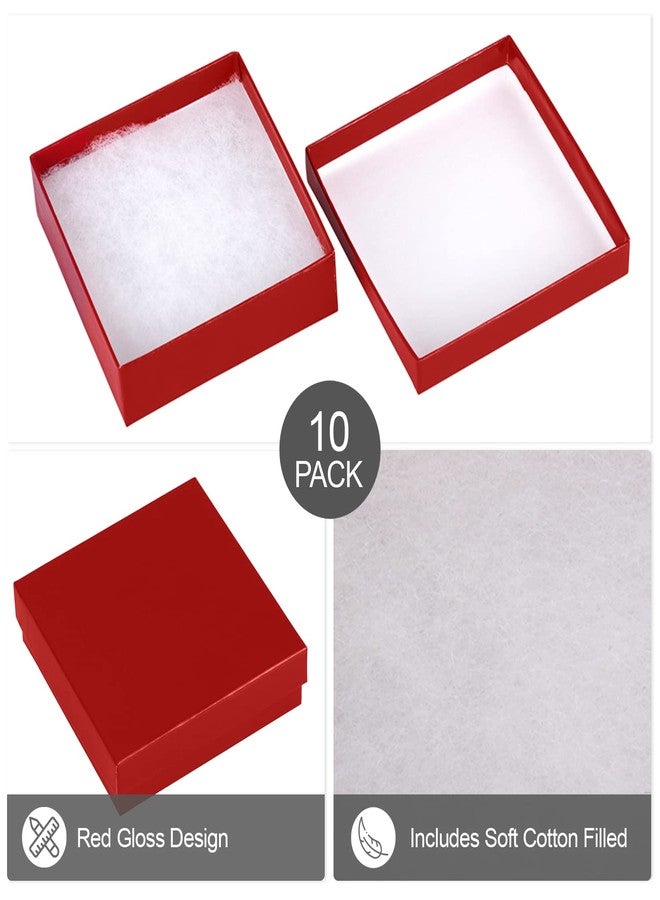 Noble Pack Cardboard Jewelry Boxes 10 Pack - 3.5"x3.5"x1" Bulk Cotton Filled Small Gift Boxes with Lids for Jewelry Packaging (Red) - Image 3