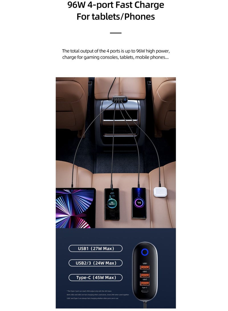 Usams 156W 4 USB Ports Extension Fast Car Charger With Lighter - Image 5