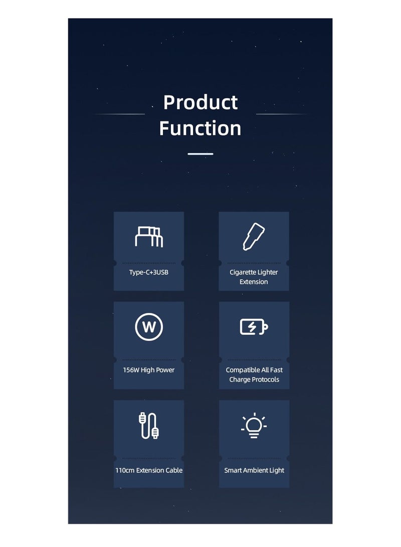 Usams 156W 4 USB Ports Extension Fast Car Charger With Lighter - Image 3