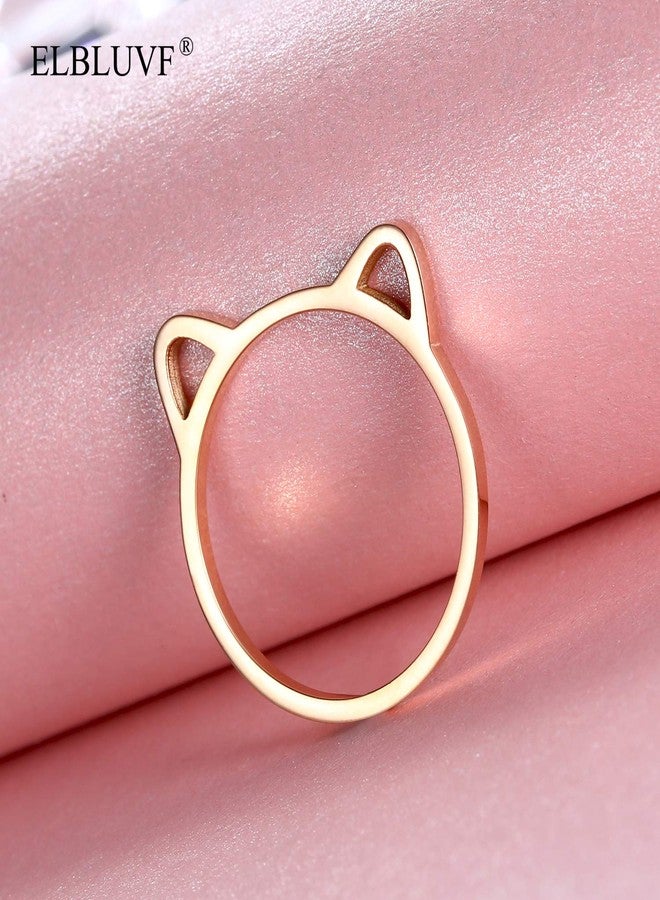 ELBLUVF Stainless Steel Rose Gold Plated Hollow Ears Cat Bear Shape Ring For Womens Size 4-8 (7) - Image 3