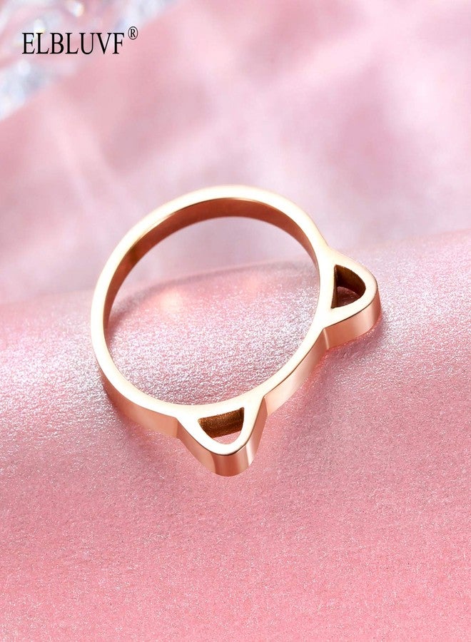 ELBLUVF Stainless Steel Rose Gold Plated Hollow Ears Cat Bear Shape Ring For Womens Size 4-8 (7) - Image 4