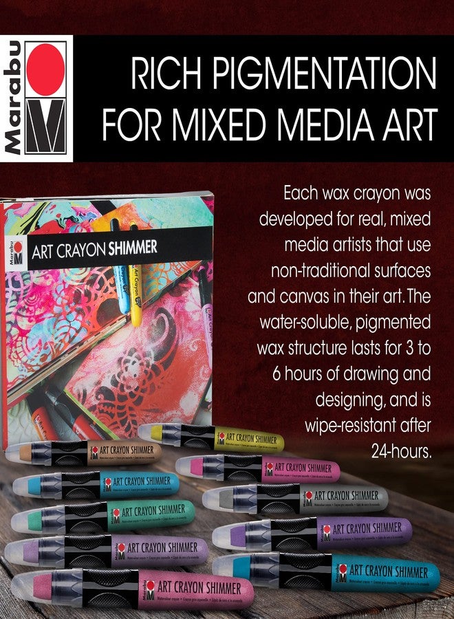 Marabu Art Crayons Shimmer Set - 10 Highly Pigmented Metallic Watercolor Crayons - Smooth and Easy Blending Water Soluble Crayons for Mixed Media Artists - Arts and Crafts for Adults - Image 5