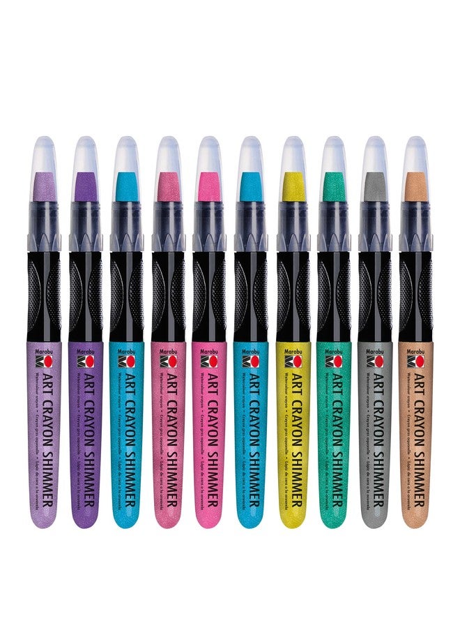 Marabu Art Crayons Shimmer Set - 10 Highly Pigmented Metallic Watercolor Crayons - Smooth and Easy Blending Water Soluble Crayons for Mixed Media Artists - Arts and Crafts for Adults - Image 3