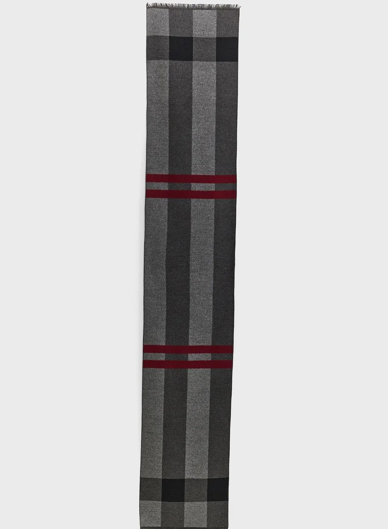 Robert Wood Lightweight Plaid Detail Winter Scarf