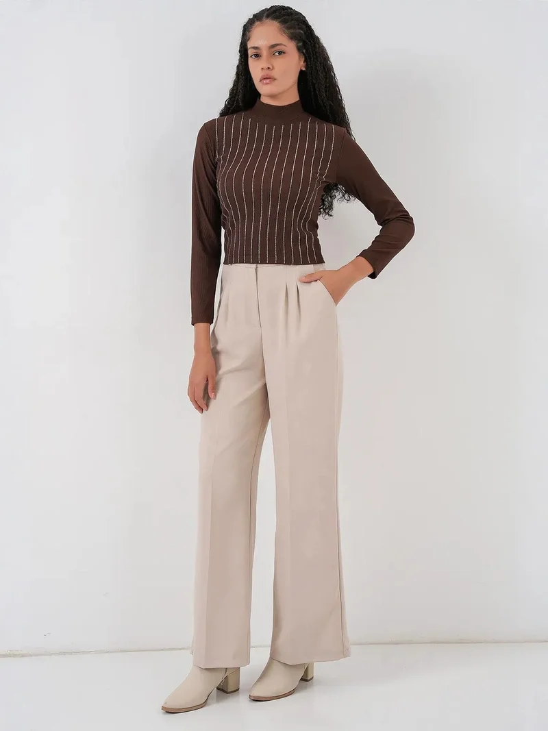 BIG DART BDART Striped Half Turtleneck Long Sleeve Top with Stone Detail