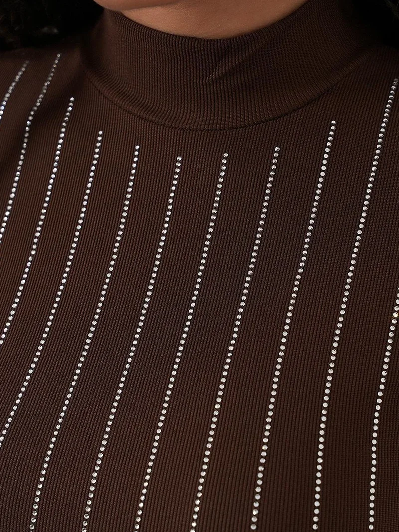 BIG DART BDART Striped Half Turtleneck Long Sleeve Top with Stone Detail