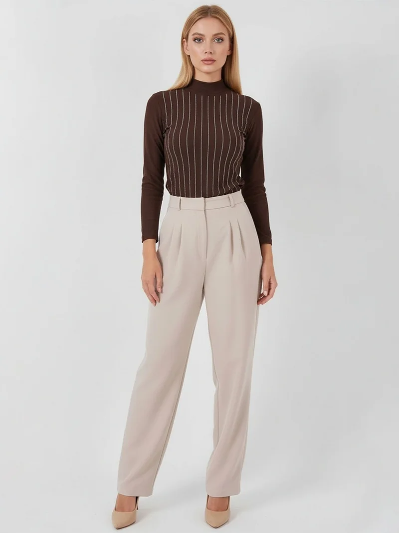 BIG DART BDART Striped Half Turtleneck Long Sleeve Top with Stone Detail