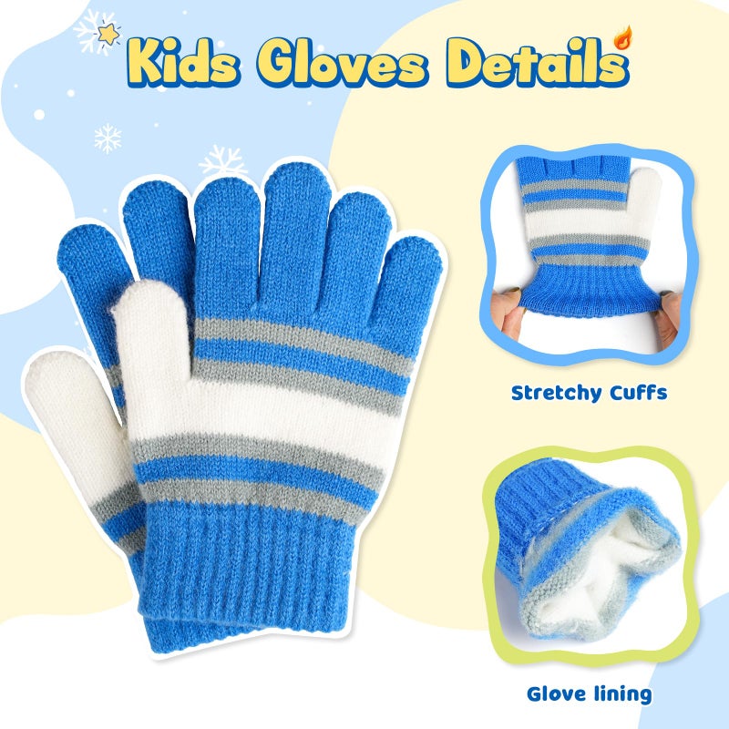 Bessteven Kids Winter Hat Scarf Gloves: Boys Beanie Hats Gloves Set for Ages 6-10 Warm Thick Fleece Lined Winter Set with Pom Pom Knit Cap Neck Warmer for Boys Skiing Snowboarding - Blue - Image 4