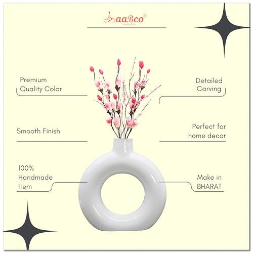 AABCO Modern White Ceramic Vase | Round Donut Shape Flower Pot for Home, Office & Table Decor | Minimalist Centerpiece Showpiece(6 INCH) - Image 4