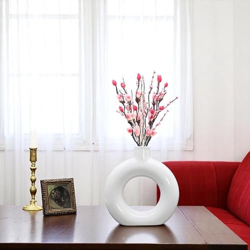 AABCO Modern White Ceramic Vase | Round Donut Shape Flower Pot for Home, Office & Table Decor | Minimalist Centerpiece Showpiece(6 INCH) - Image 1