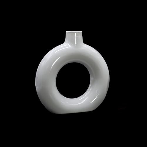 AABCO Modern White Ceramic Vase | Round Donut Shape Flower Pot for Home, Office & Table Decor | Minimalist Centerpiece Showpiece(6 INCH) - Image 5