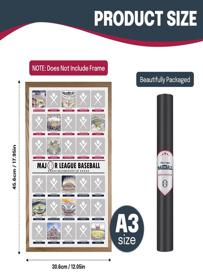 GKLTVB Baseball Stadiums Scratch Off Poster,Baseball Gifts for Men or Boy, All 30 Updated Major League Ballparks Posters,Base ball Room Decor,18x12 IN - Image 5