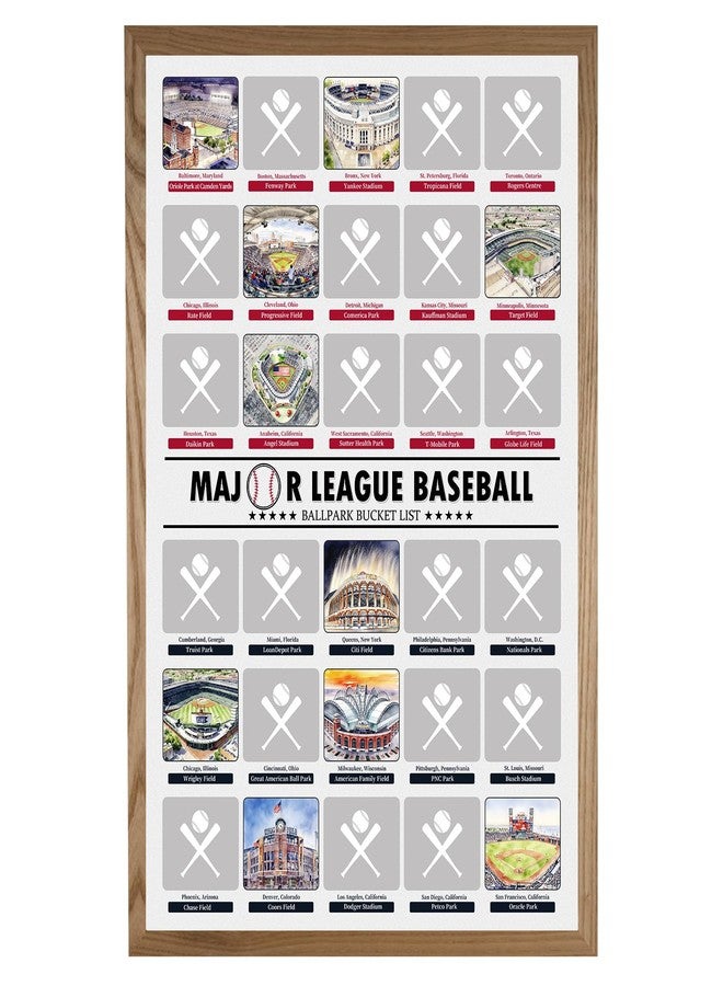GKLTVB Baseball Stadiums Scratch Off Poster,Baseball Gifts for Men or Boy, All 30 Updated Major League Ballparks Posters,Base ball Room Decor,18x12 IN - Image 1