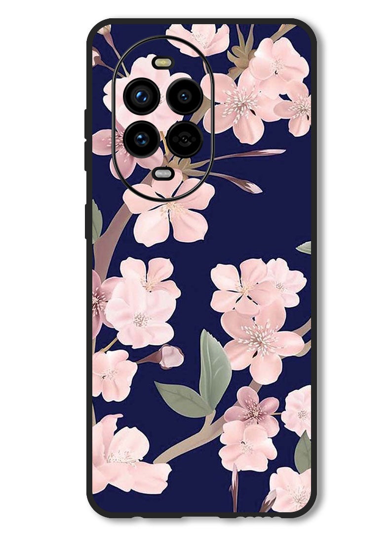 Theodor Case Compatible with Huawei Nova 13 Pro Protection Shockproof Bumper Cover Pink Flowers In Blue Background - Image 1