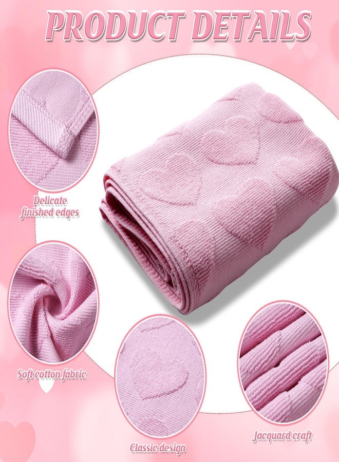Hallswl 3pcs Valentine's Day Hand Towels Pink Hearts Jacquard Towel for Bath 100% Cotton Soft Bathroom Kitchen Decorative Set for Valentine's Day Holiday Decor Gift,14 x 29 Inch - Image 3