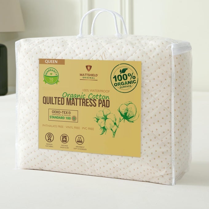 LUXURY QUILTED ORGANIC COTTON MATTRESS PROTECTOR QUEEN 380 GSM WATERPROOF BREATHABLE PAD DEEP POCKET FITTED COVER SOFT SILENT PROTECTION
