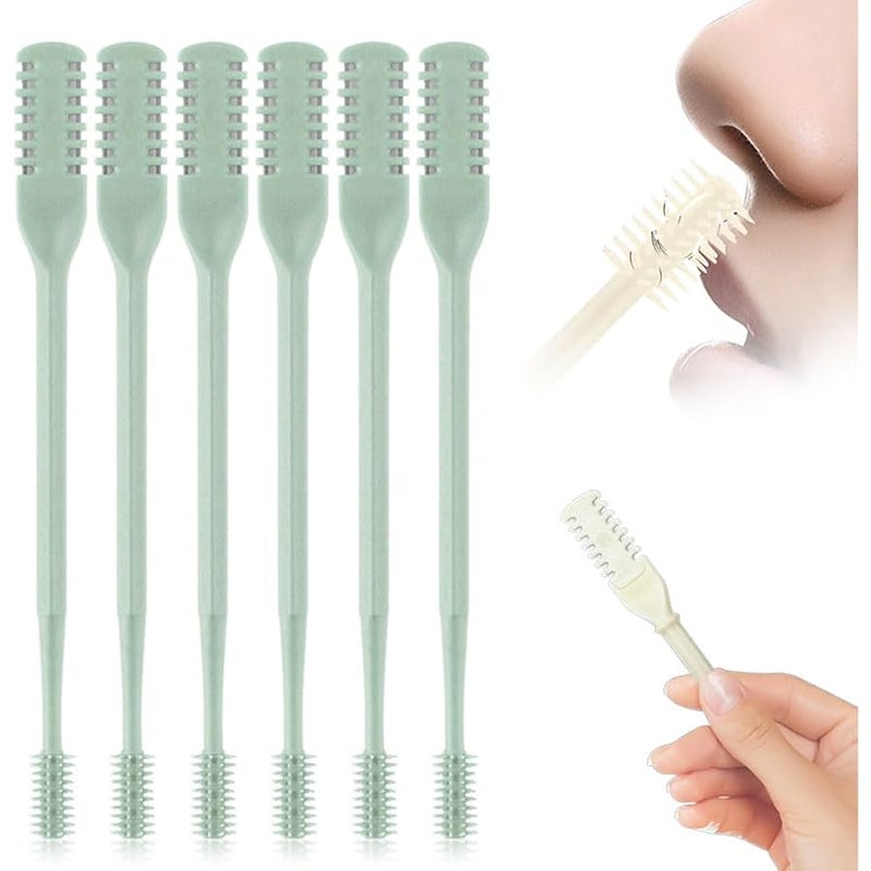 Fauppt 2 in 1 Nasal Hair Cutter Mini Travel Essentials,Upgraded Manual 360° Rotating Nostril Hair Removal Tool Double Sided Nose Hair Trimmer with Ear Picker for Women Men (Green, 6 Pack) - Image 1