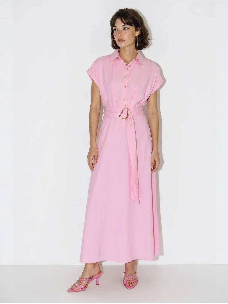 بيانكو لوتشي LUCCI Belted Poplin Shirt Dress