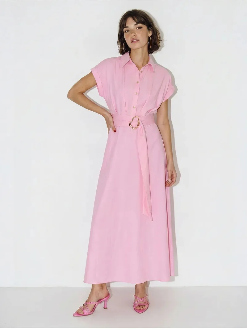 بيانكو لوتشي LUCCI Belted Poplin Shirt Dress