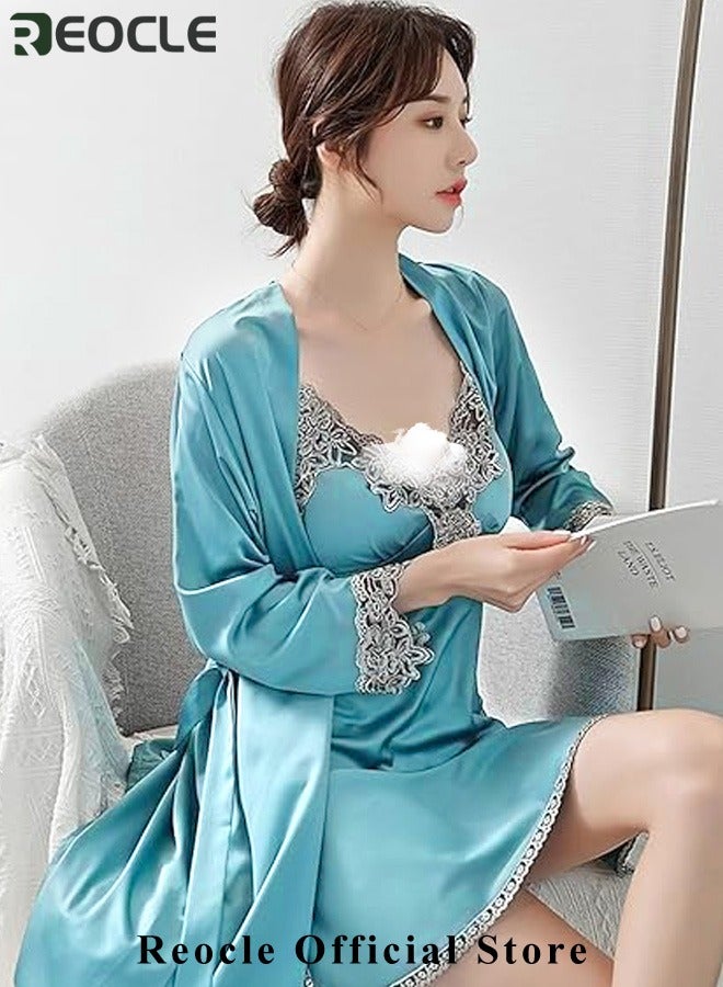 REOCLE Women's Pajama Sets 5 PCS Silk Pajamas Comfortable Skin-friendly Sleepwear Loungewear Satin Pajamas Sets for Women - Image 2