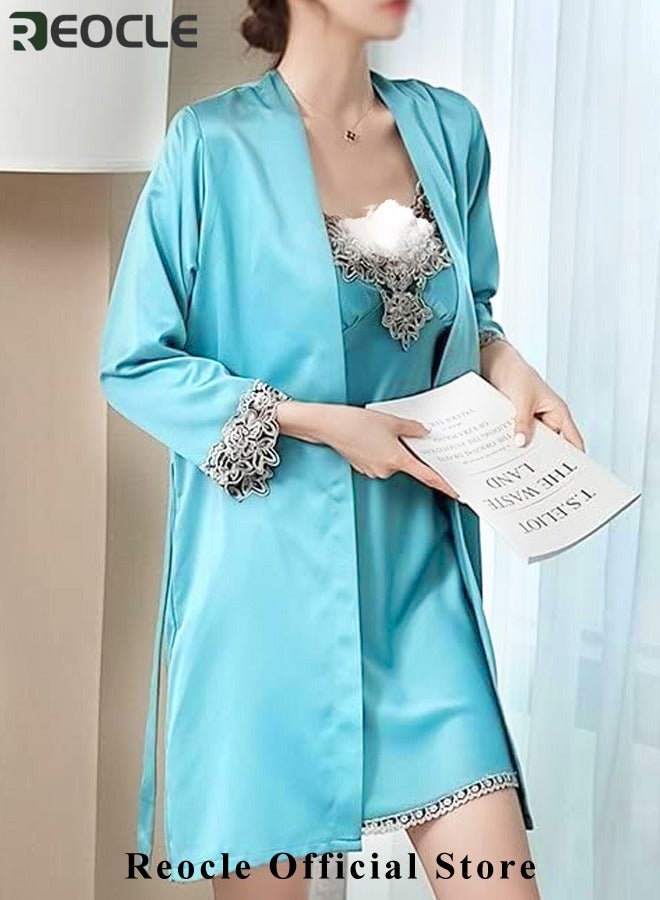 REOCLE Women's Pajama Sets 5 PCS Silk Pajamas Comfortable Skin-friendly Sleepwear Loungewear Satin Pajamas Sets for Women - Image 4