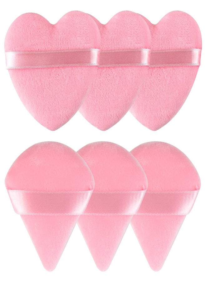 Spunspon 6 Pieces Powder Puff Face Soft Heart Shape and Triangle Makeup Puff for Loose Powder Mineral Powder Body Powder Velour Cosmetic Foundation Blender Sponge Beauty Makeup Tools,Pink - Image 1