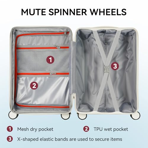HEJIHUI 20 Inch Carry On Luggage with Spinner Wheels,Aluminum Frame PC Hard Shell Suitcase with USB Port,Lightweight Travel Luggage Airline Approved for Men Women, White - Image 5