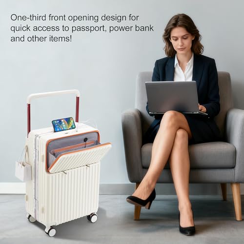 HEJIHUI 20 Inch Carry On Luggage with Spinner Wheels,Aluminum Frame PC Hard Shell Suitcase with USB Port,Lightweight Travel Luggage Airline Approved for Men Women, White - Image 3