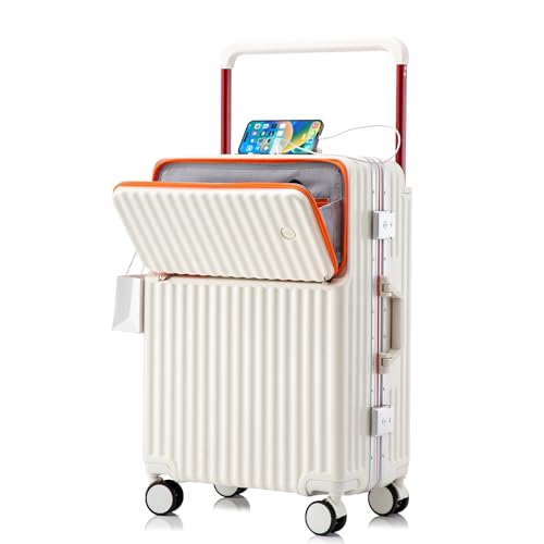 HEJIHUI 20 Inch Carry On Luggage with Spinner Wheels,Aluminum Frame PC Hard Shell Suitcase with USB Port,Lightweight Travel Luggage Airline Approved for Men Women, White - Image 1