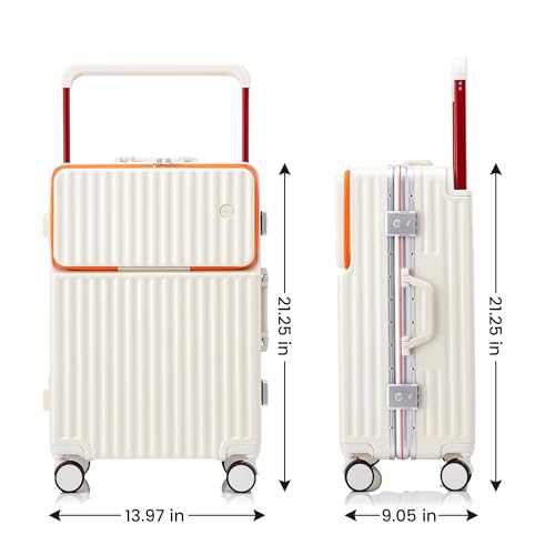 HEJIHUI 20 Inch Carry On Luggage with Spinner Wheels,Aluminum Frame PC Hard Shell Suitcase with USB Port,Lightweight Travel Luggage Airline Approved for Men Women, White - Image 4