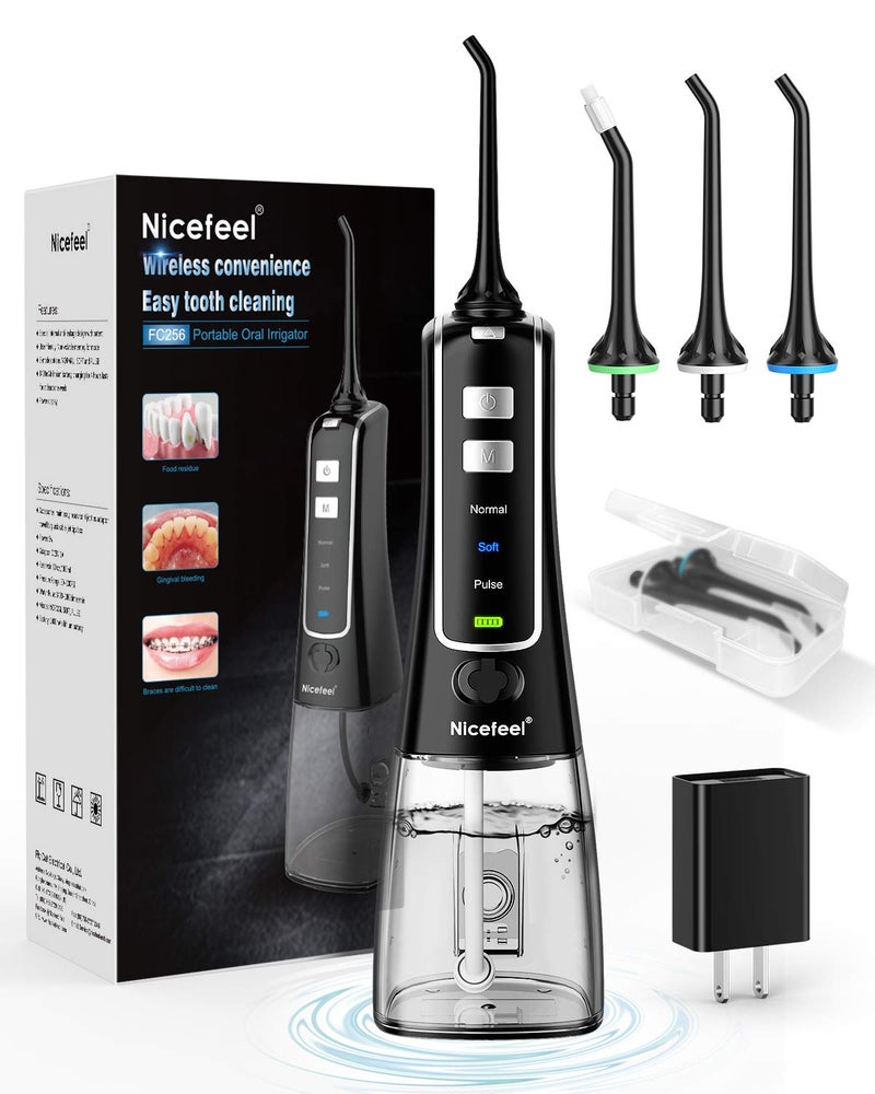 Nicefeel Cordless and Rechargeable Water Flosser 300ML Water Tank Oral Irrigator 4 Jet Tips 3 Pressure Modes IPX7 Waterproof and Travel Friendly for Dental Care - Image 2