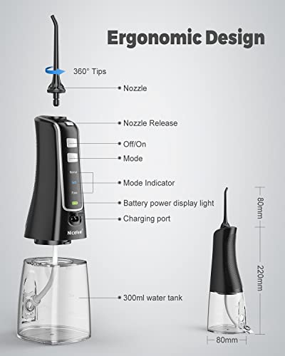 Nicefeel Cordless and Rechargeable Water Flosser 300ML Water Tank Oral Irrigator 4 Jet Tips 3 Pressure Modes IPX7 Waterproof and Travel Friendly for Dental Care - Image 3