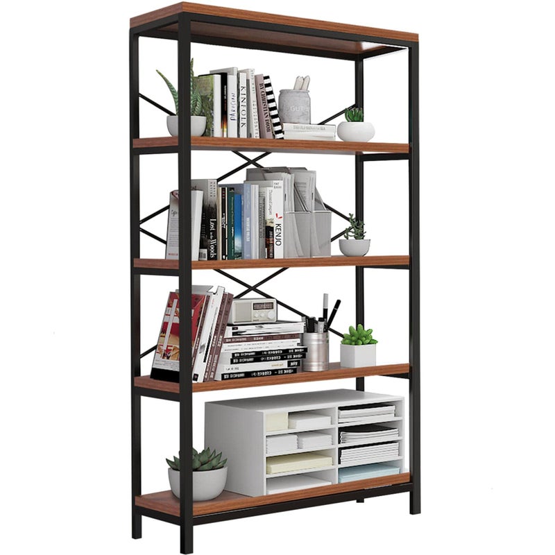 Himimi Industrial Bookshelf 5Tier Bookcase 58 H Ladder Shelf Storage Shelves Rack Shelf Unit Accent Furniture Metal Frame Home Office Furniture for Bathroom Living Room Vintage Brown