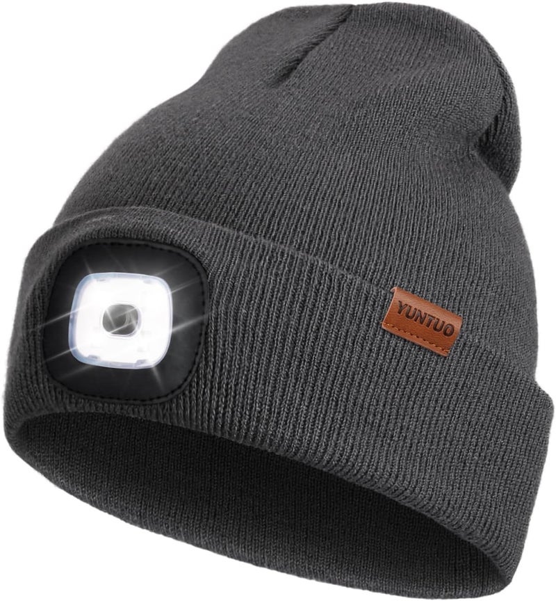 YunTuo Store LED Beanie with The Light, Unisex USB Rechargeable Headlamp Winter Knitted Cap Gifts for Men Dad Husband Him - Image 1