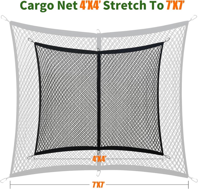 Ezfilet Cargo Net for Pickup Truck Bed, Highly Elastic Truck Bed Net, Suitable for Daily Light Loads of Trucks, 4'x4' Stretches to 7'x7', with 6 Metal Carabiners - Image 2