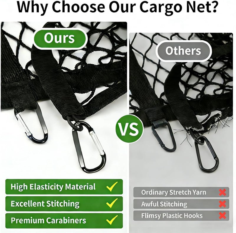 Ezfilet Cargo Net for Pickup Truck Bed, Highly Elastic Truck Bed Net, Suitable for Daily Light Loads of Trucks, 4'x4' Stretches to 7'x7', with 6 Metal Carabiners - Image 4