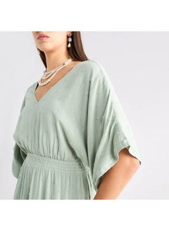 FAV Textured V-neck Dress with Extended Sleeves and Flounce Hem  - Image 4