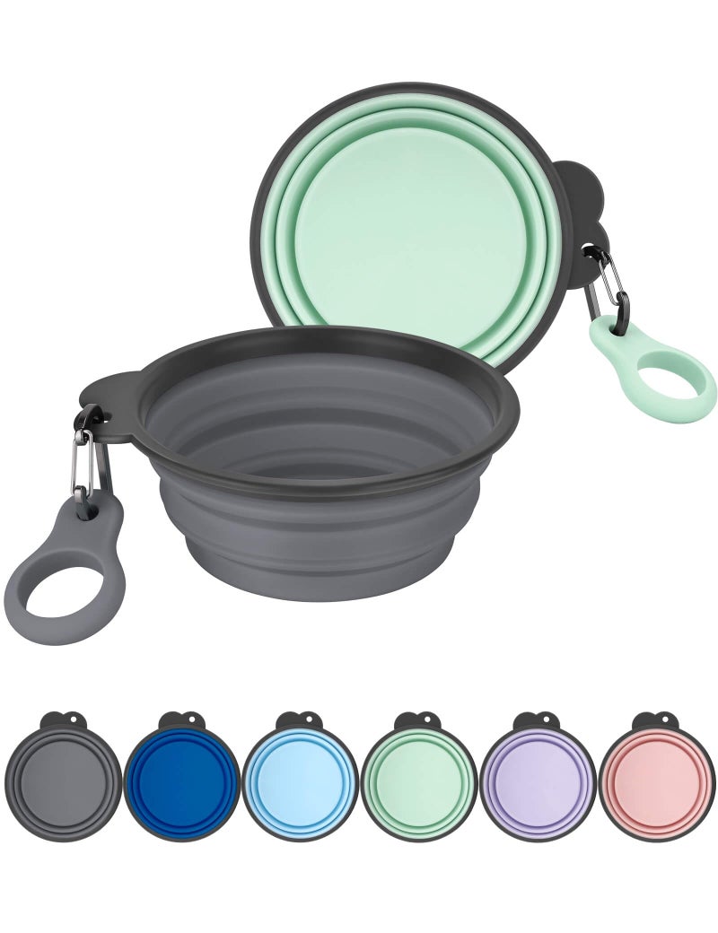 Aonkey Collapsible Dog Bowls with Bottle Carrier, 2 Pack Travel Dog Water Bowl Upgraded Carabiner, One-Piece Molded Rim No Fall Off or Crack, Foldable Silicone Portable for Pets Walking Hiking 15oz - Image 1